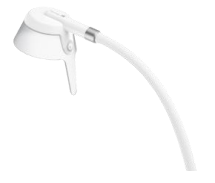 Weißer flexibler Lampenkopf mit modernem Design und silbernem Ring als Akzent