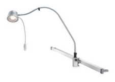 Metallene Arbeitsplatzlampe in Silber mit biegsamem Arm und Schalter am Kabel